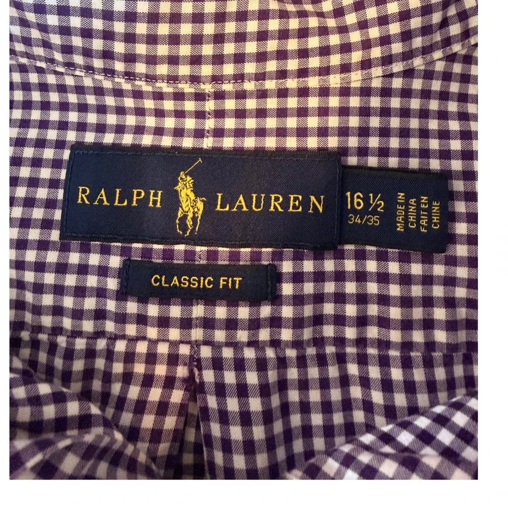 Ralph Lauren Mens Purple Gingham Classic Fit Button Down‎ Shirt 16.5 34/35